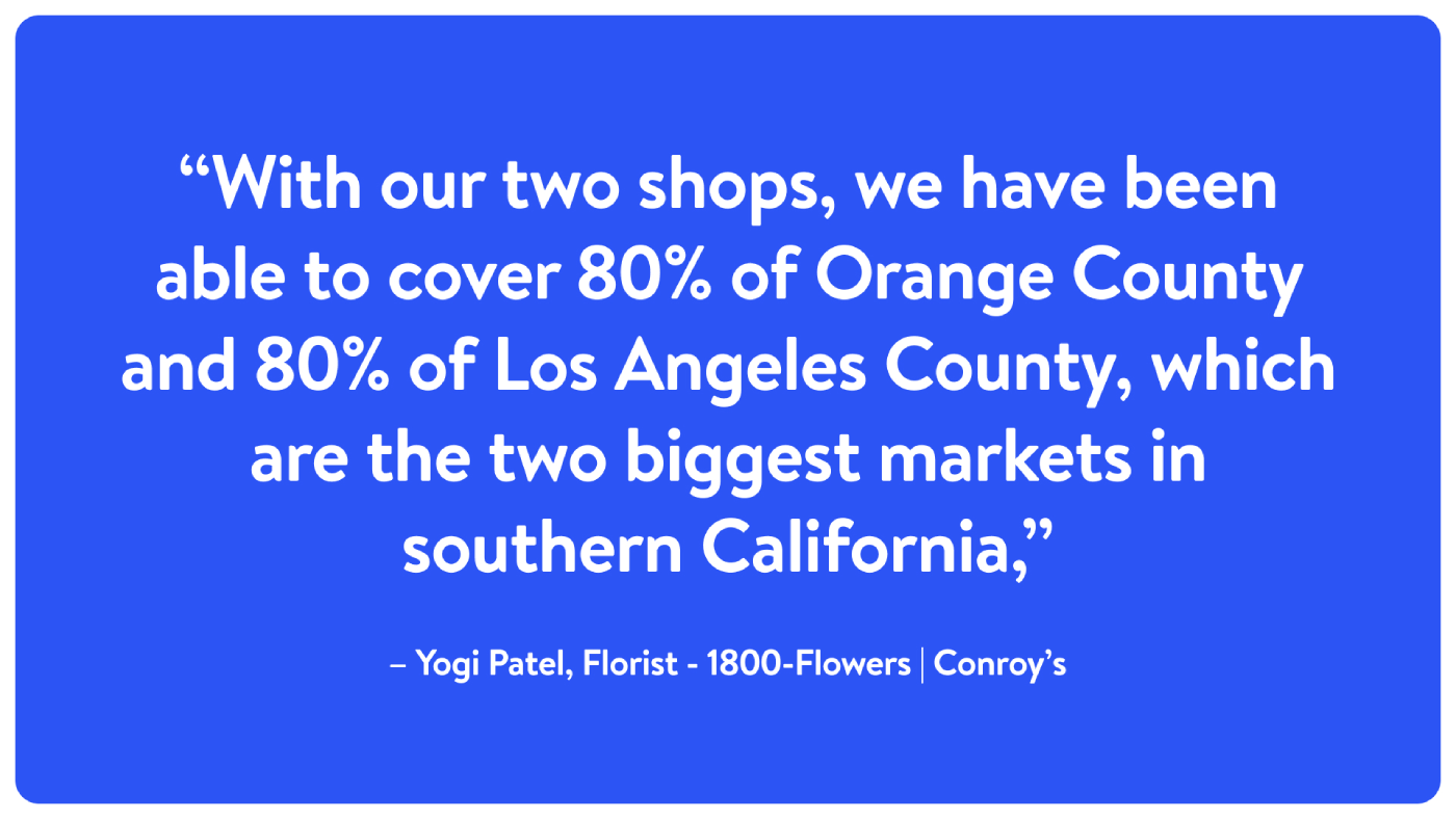 With our 2 shops, we have been able to cover over 80% of Orange County - Yogi Patel, Florist - 1800-Flowers